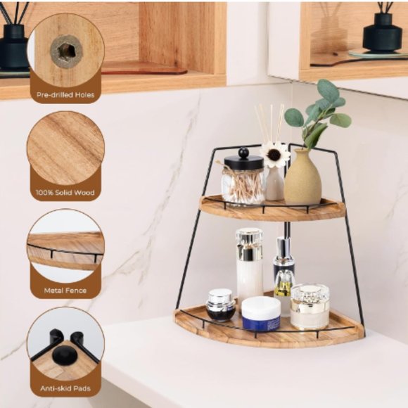 2-Tier Wooden Corner Organizer - Bathroom/ Kitchen/ Vanity Corner Shelf Storage - Picture 3 of 11